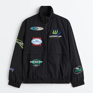 WonderWink Black Windbreaker Jacket with Multicolor Logo Patches